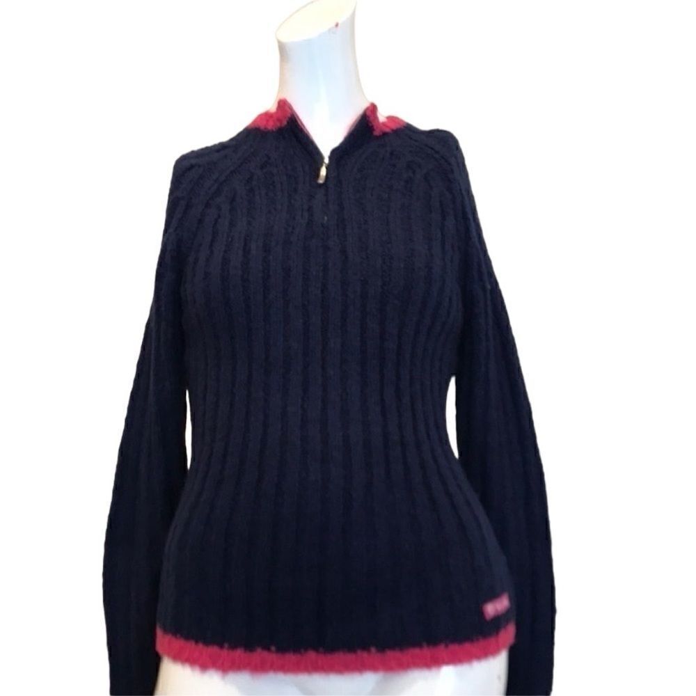 Union Bay Women’s Sweater Sz.M Blue-Pink Trim NWT